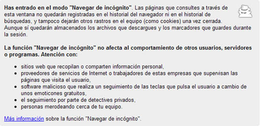 Modo incognito en Google Chrome