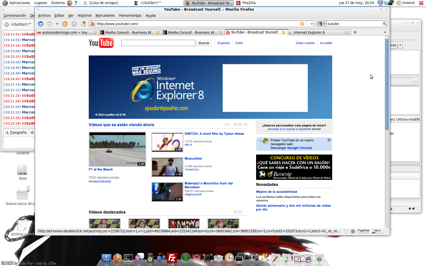 Youtube anunciando IE8