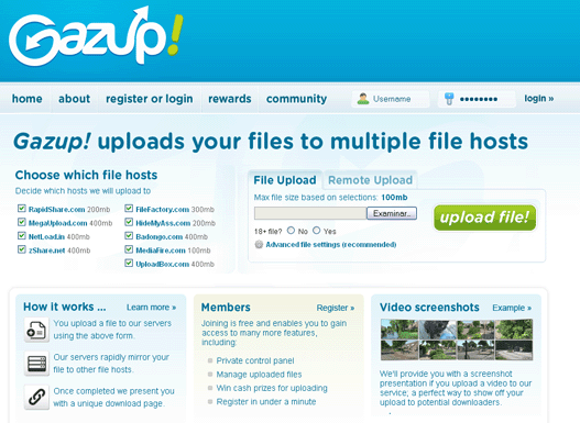 Gazup! Subir archivos simultaneamente a varios servidores.