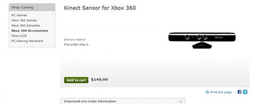 El precio de Kinect: 150 dólares